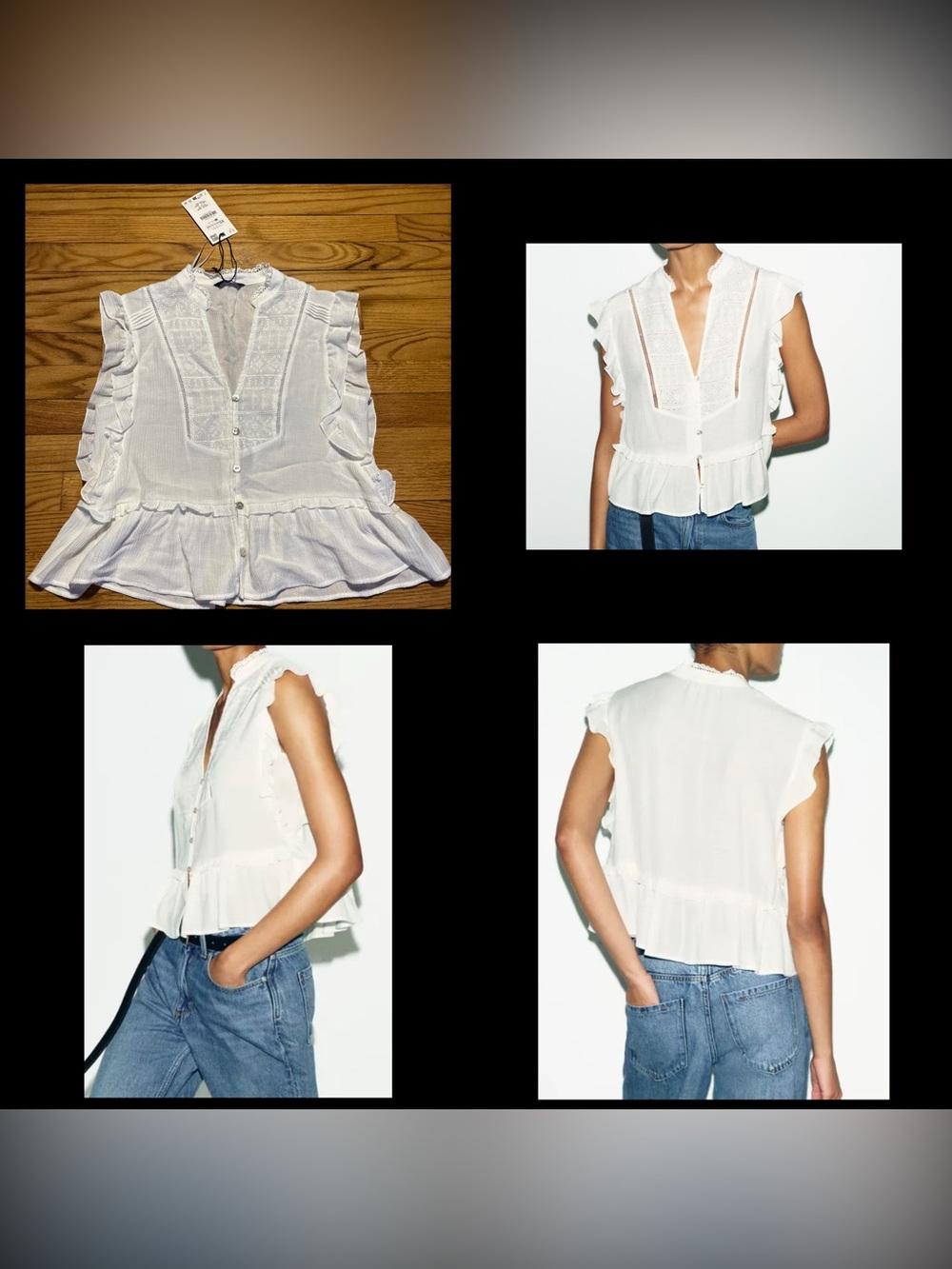 Zara EMBROIDERED RUFFLE TOP size XS New